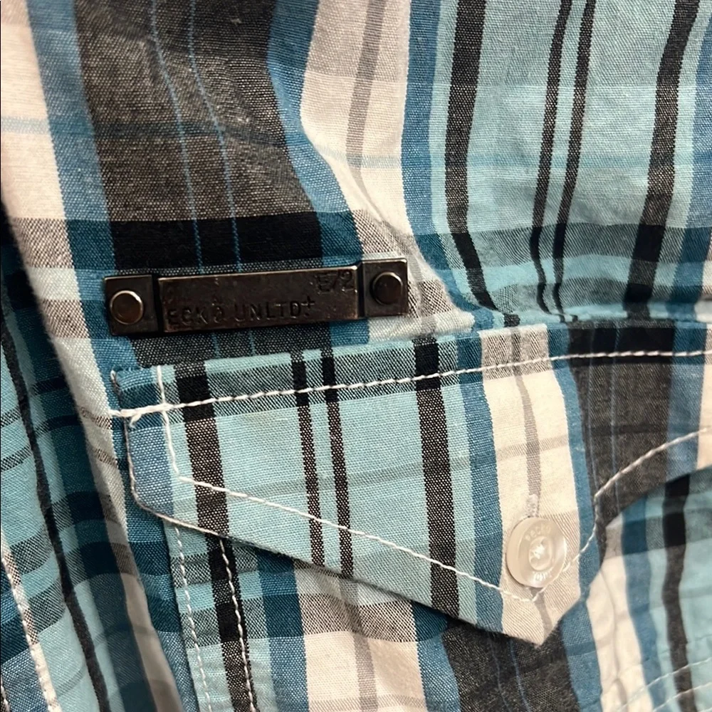 Ecko Unlimited Blue and Black Casual Button Down Shirt - Picture 3 of 4